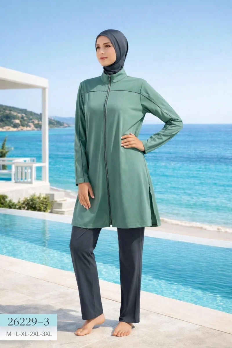 Sade Tasarım Fermuarlı Toptan Tesettür Mayo – Tam Kapalı Model - 1