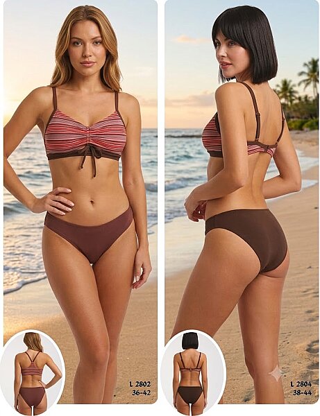Toptan Askılı Bikini Kahve-Kırmızı (Model 2802 / 36-42 Seri) - 2