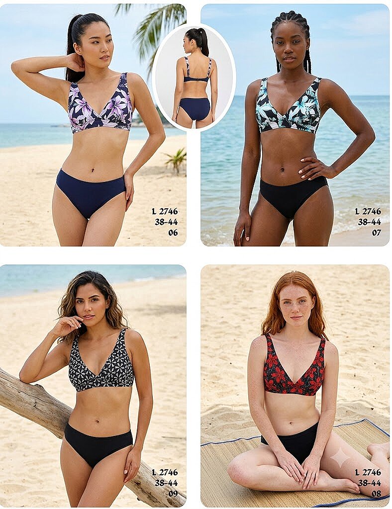 Toptan Boyundan Bağlamalı Bikini Lacivert-Lila - Siyah-Turkuaz - Siyah-Beyaz (4 Renk) (Model 2746 / 38-44 Seri) - 1