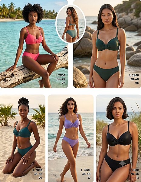 Toptan Boyundan Bağlamalı Bikini Pembe - Petrol Yeşili - Lila (4 Renk) (Model 2800 / 38-48 Seri) - 1