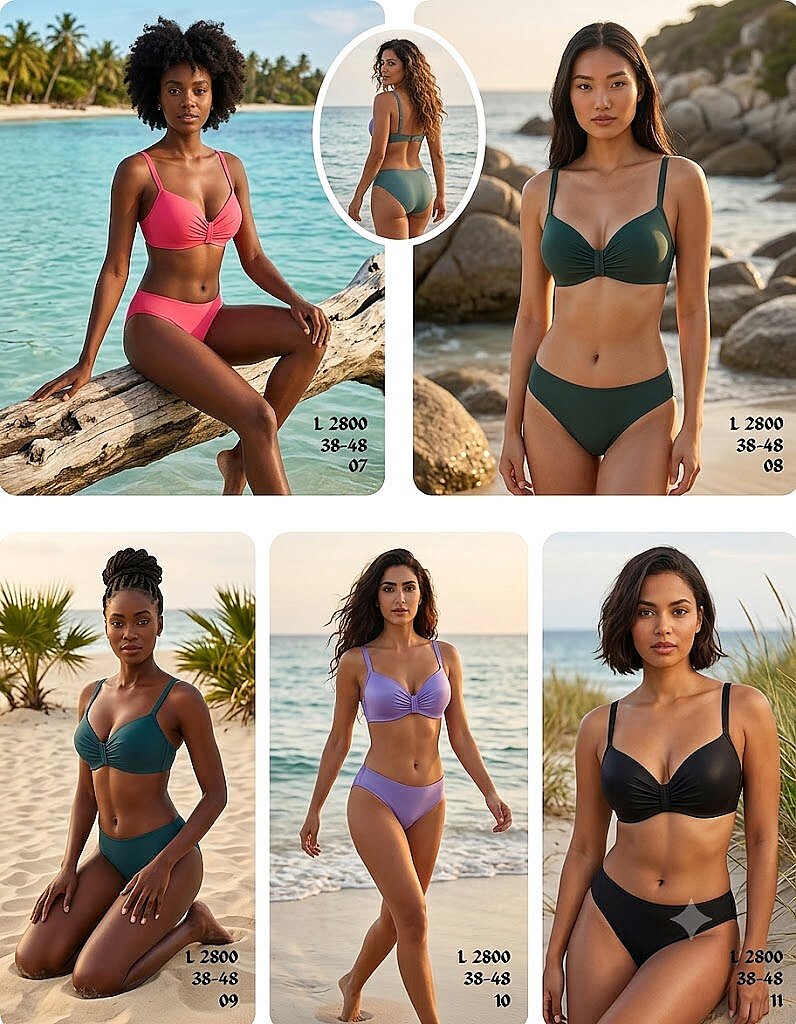 Toptan Boyundan Bağlamalı Bikini Pembe - Petrol Yeşili - Lila (4 Renk) (Model 2800 / 38-48 Seri) - 1