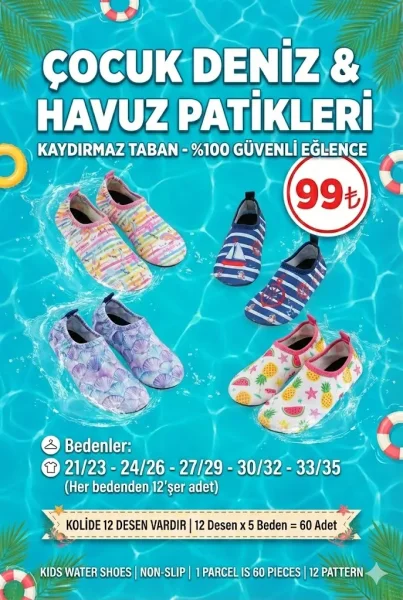 Çocuk Kaydırmaz Deniz ve Havuz Patik Ayakkabısı - Kaydırmaz Taban - Istanbul Beachwear