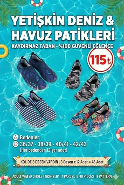 Toptan Yetişkin Deniz ve Havuz Patik Ayakkabısı – Kaydırmaz Tabanlı, Esnek, 8 Renk - Istanbul Beachwear