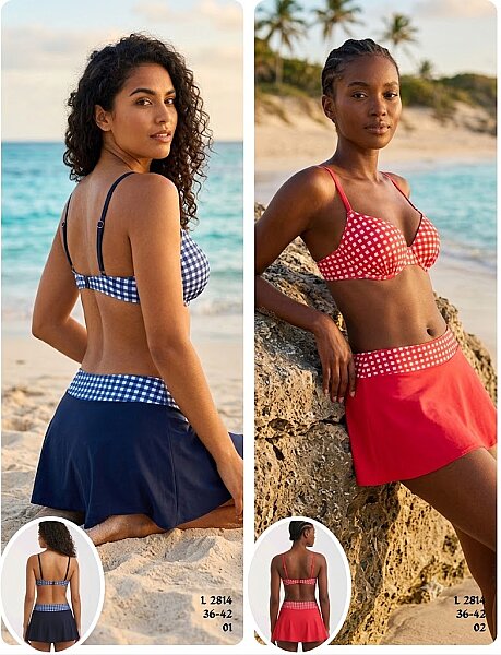Toptan Etekli Tankini Lacivert-Beyaz & Kırmızı-Beyaz Desenli (Model 2814 / 36-42 Seri) - 1