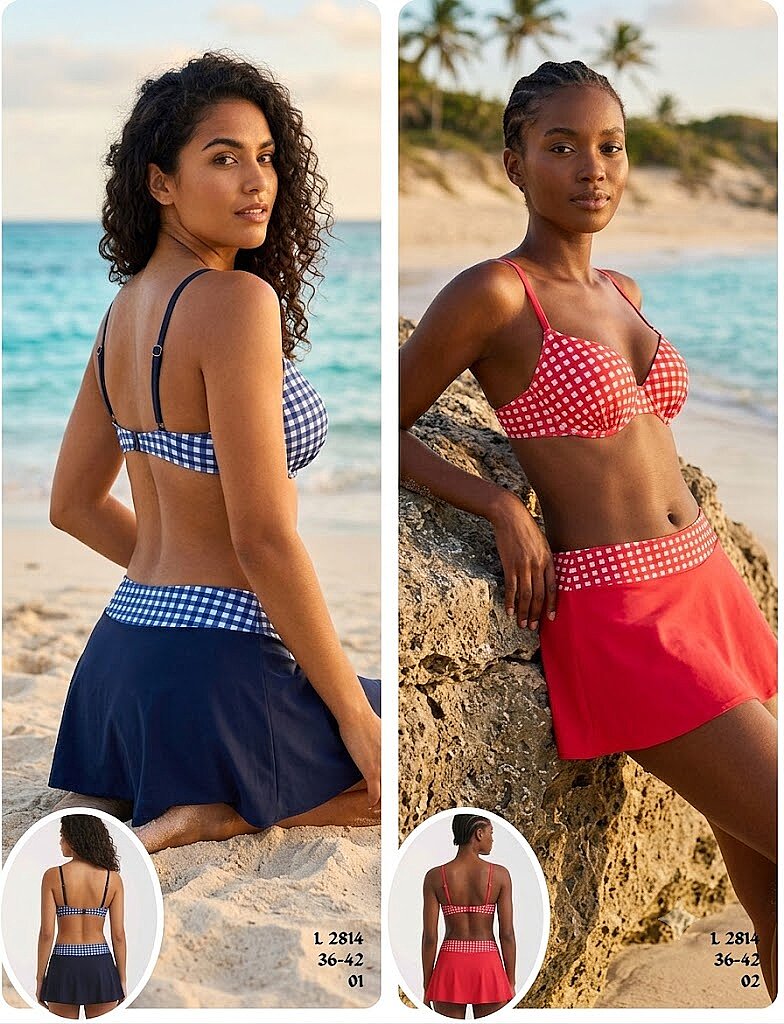 Toptan Etekli Tankini Lacivert-Beyaz & Kırmızı-Beyaz Desenli (Model 2814 / 36-42 Seri) - 2