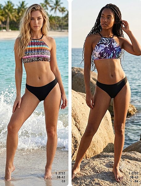 Toptan Halter Bikini Çok Renkli-Siyah - Mor-Siyah (Model 2732 / 38-42 Seri) - 1