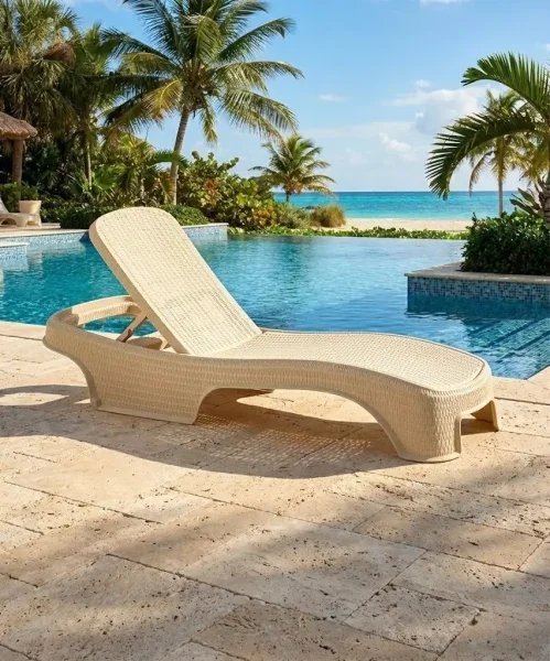Toptan Lüks Rattan Şezlong Bodrum Krem - İstanbul Otel Malzemeleri