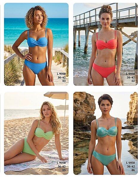 Toptan Straplez Bandeau Bikini Mavi - Mercan - Fıstık Yeşili (4 Renk) (Model 9950 / 36-42 Seri) - 2