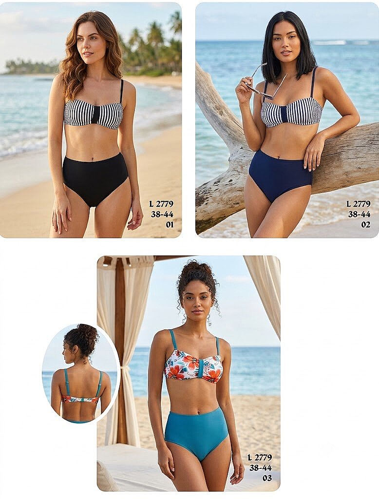 Toptan Straplez Bandeau Bikini Siyah-Beyaz - Lacivert-Beyaz - Petrol Mavisi (Model 2779 / 38-44 Seri) - 2