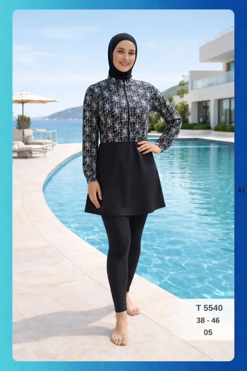 Toptan Tesettür Mayo Desenli Klasik Uzun Model Yeni Sezon - 1