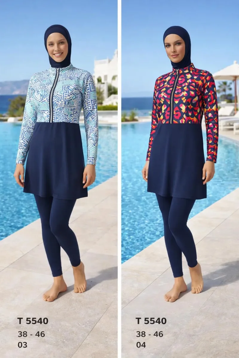 Toptan Tesettür Mayo Desenli Uzun Tunik Sezon Model - 1