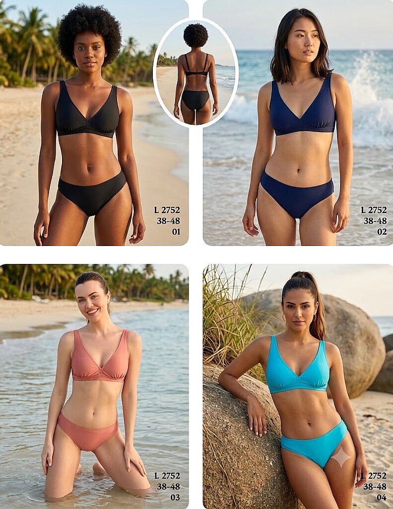 Toptan Üçgen Bikini Siyah - Lacivert - Pudra-Gül Kurusu (4 Renk) (Model 2752 / 38-48 Seri) - 1